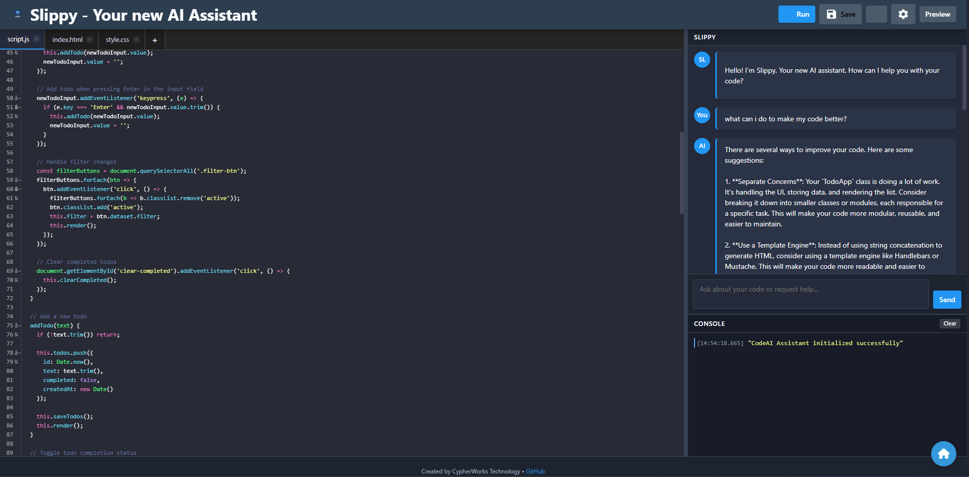 Slippy Code Editor Interface